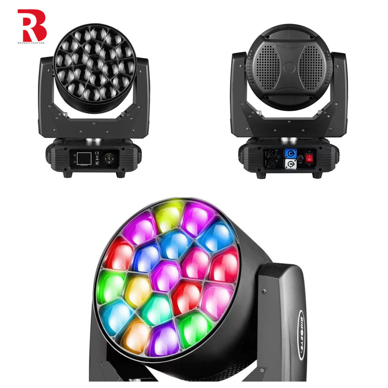 Lampu panggung 19pcs*15w RGBW Zoom Eye LED Moving Head Dmx Pixel Untuk Dekorasi Pernikahan Dj