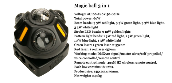 Lampu Pola Sorot Stroboskop 3-in-1 Magic Ball Mode Kontrol Mandiri